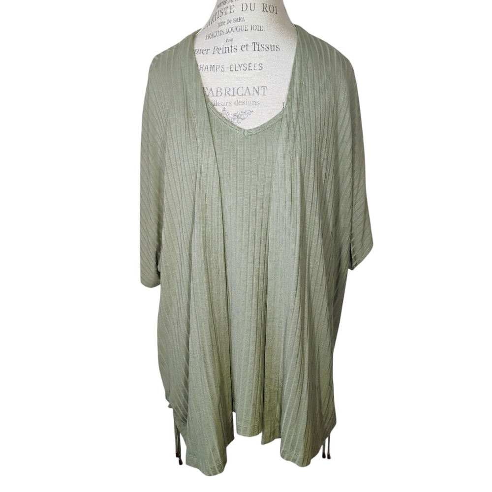 Chico's Set Cardigan Tank Top Womens 4 2X Ribbed Knit Sage Green Casual Travel